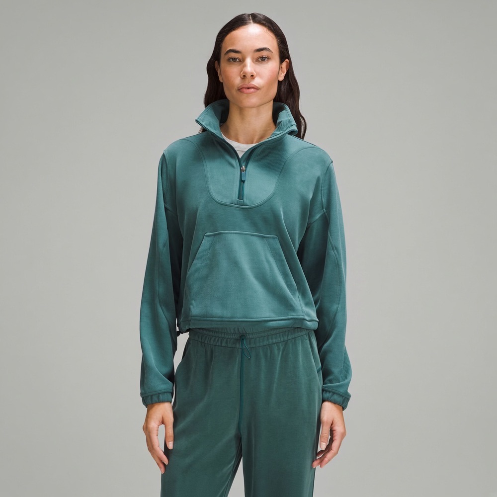 Lululemon Brushed Softstreme Ribbed Half Zip Pullover Teal Green 6 Sweatshirt